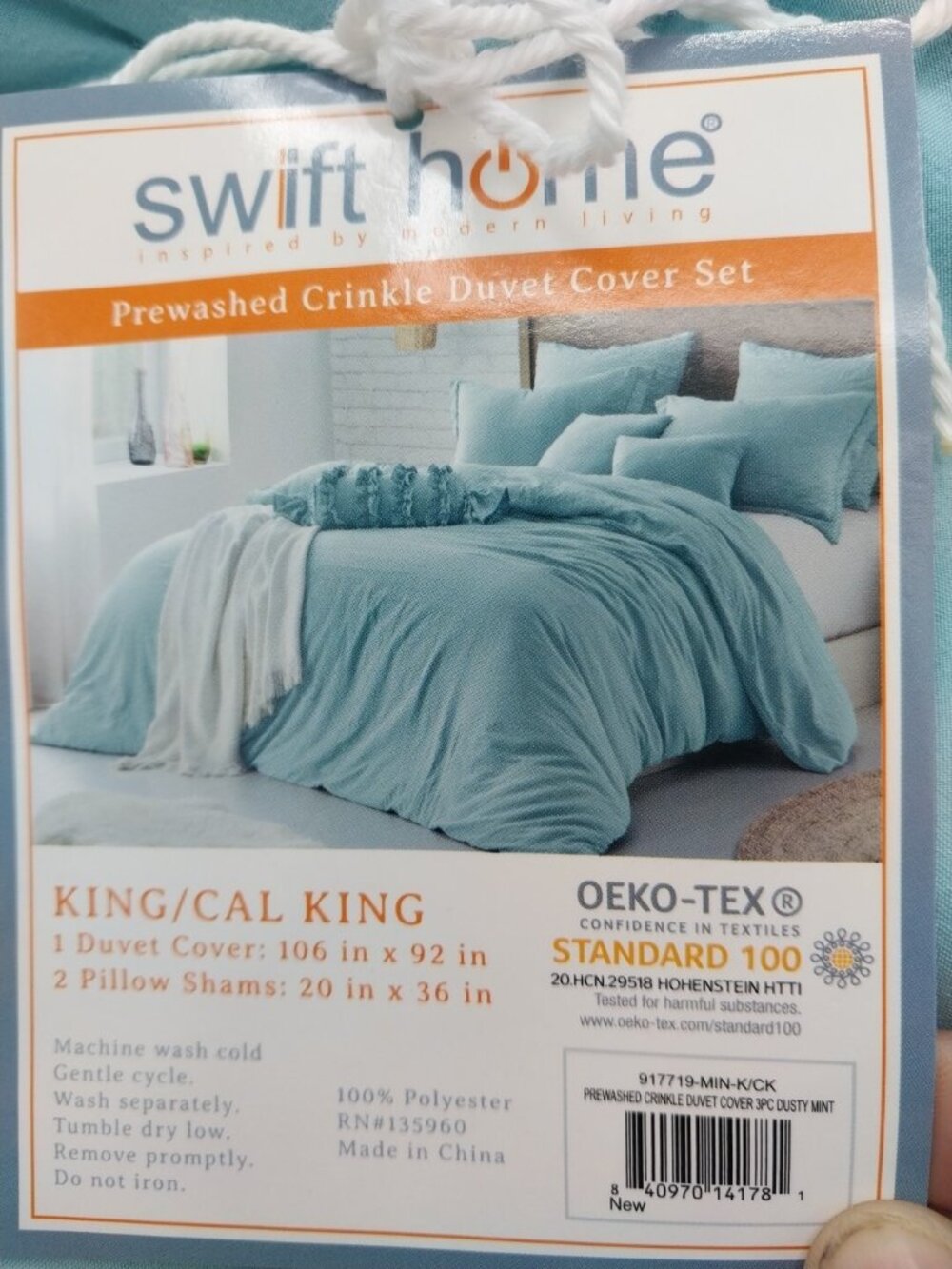 Swift Home Prewashed Crinkle Duvet Cover Set King/Cal King Blue